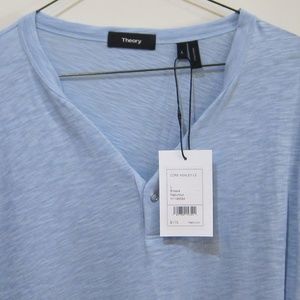 Mens Theory Core Henley LS Shirt L New Blue Cotton